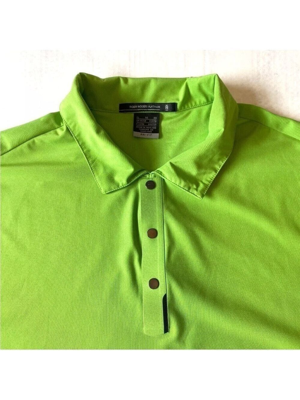 Nike Tiger Woods Platinum Dri-Fit Polo Shirt Size XL Green Snap button - Picture 3 of 9
